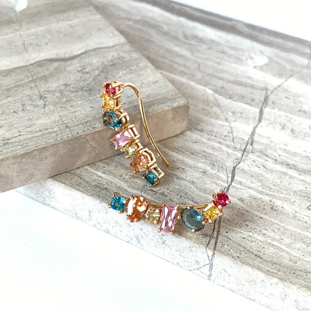 NEW~ Anthropologie Rainbow Stone Crawler Earrings - Picture 10 of 12